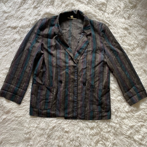 Vintage String Bean southwestern style stripe woven blazer / button up shirt - Picture 8 of 11